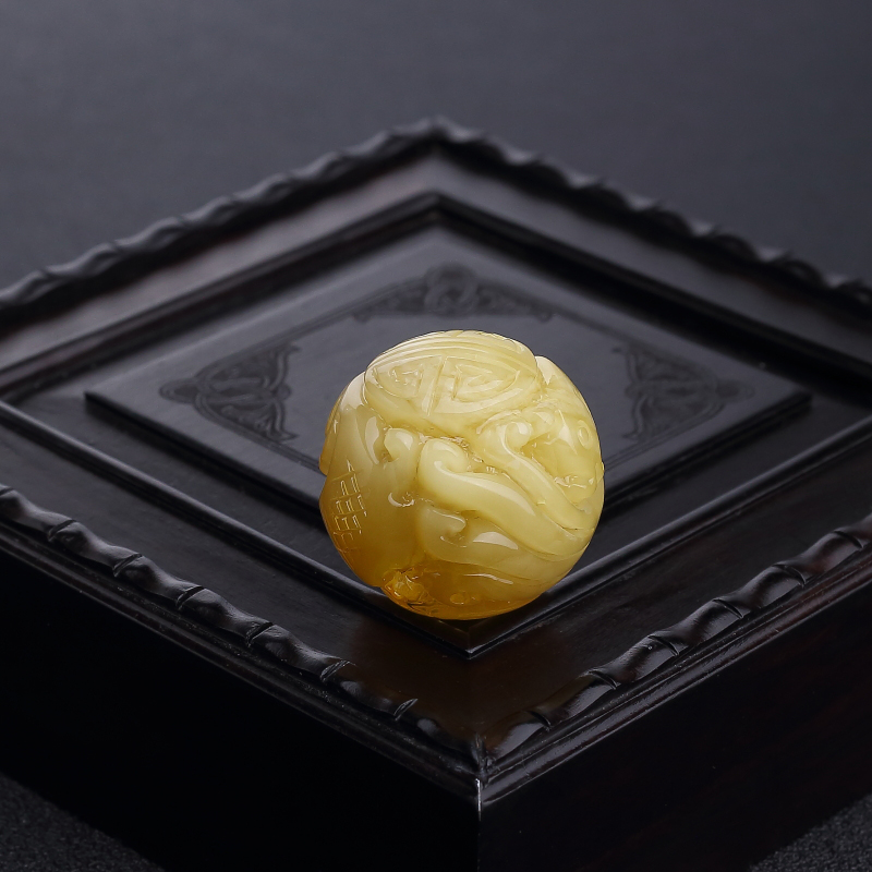 26.5mm白花蜜蜡寿纹龙珠-红掌柜