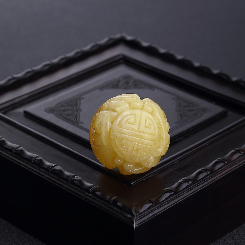 26.5mm白花蜜蜡寿纹龙珠-红掌柜