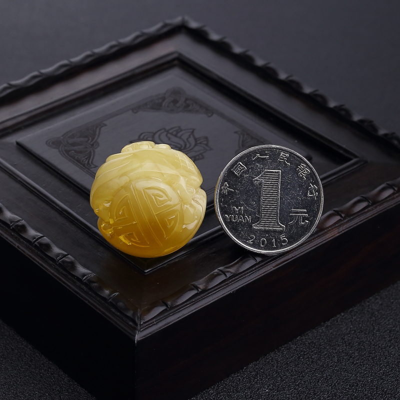 26.5mm白花蜜蜡寿纹龙珠-红掌柜