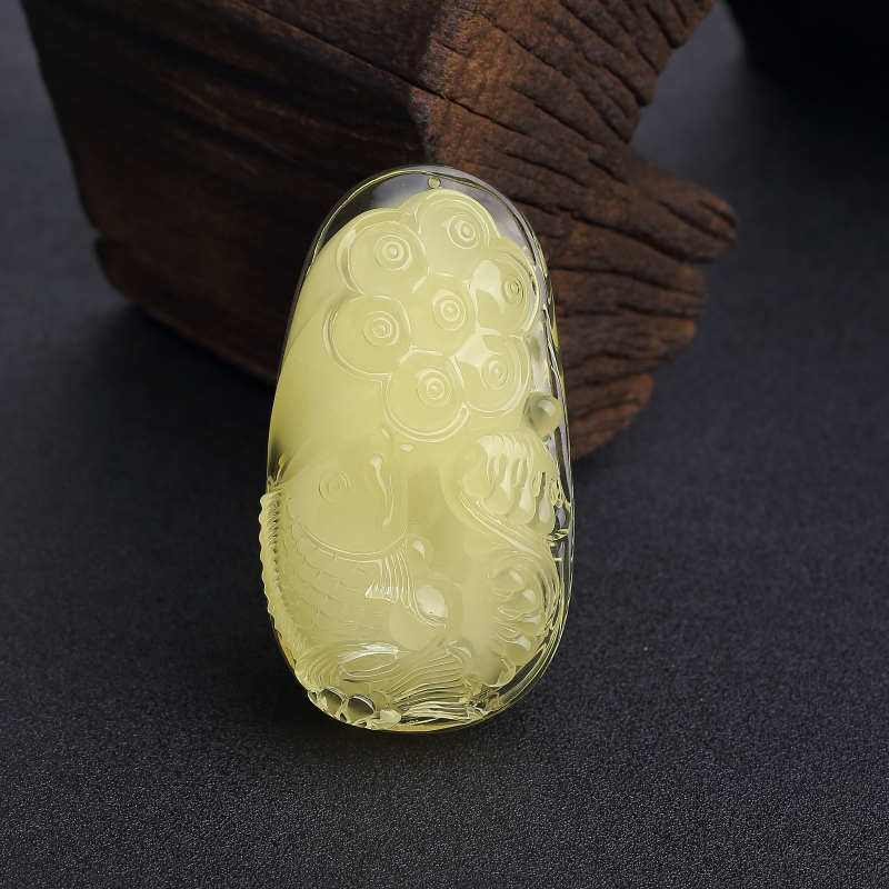 柠檬黄蜜蜡连年有余吊坠-红掌柜