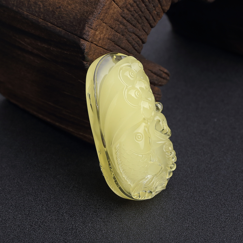 天然柠檬黄蜜蜡连年有余吊坠-红掌柜