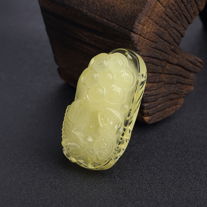 天然柠檬黄蜜蜡连年有余吊坠-红掌柜