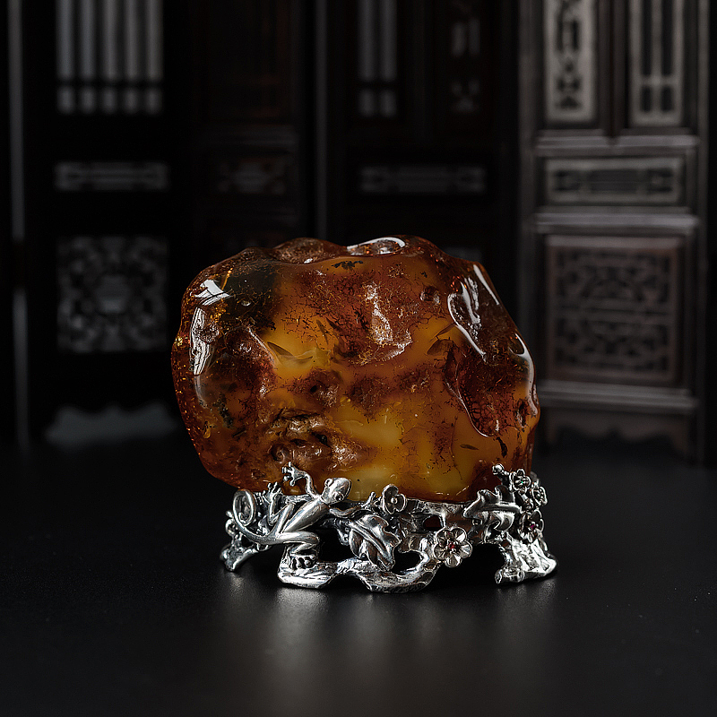 带皮蜜蜡原石摆件-红掌柜