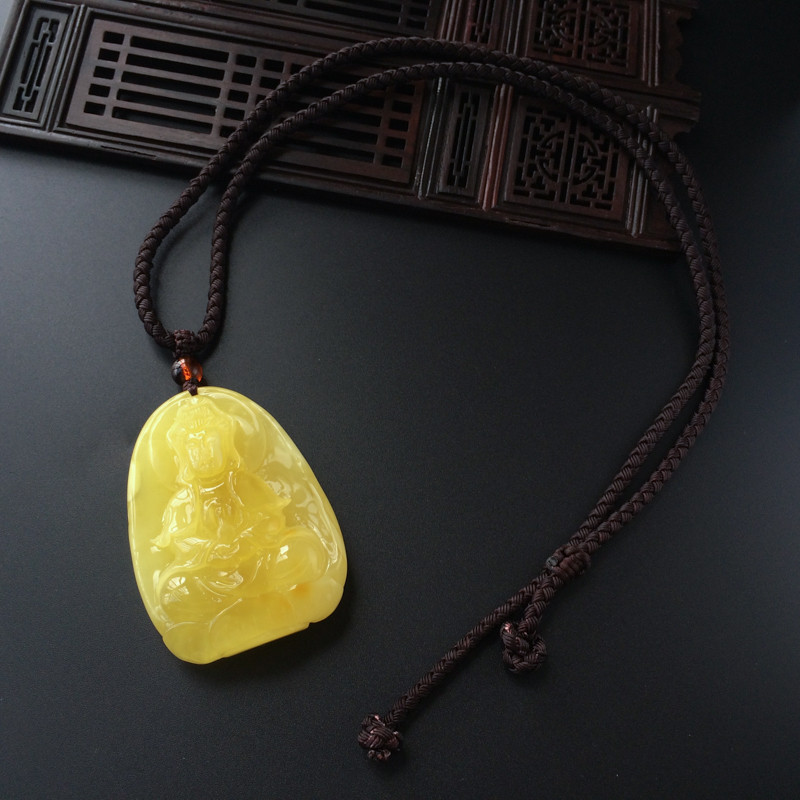 满黄蜜蜡观音吊坠-红掌柜