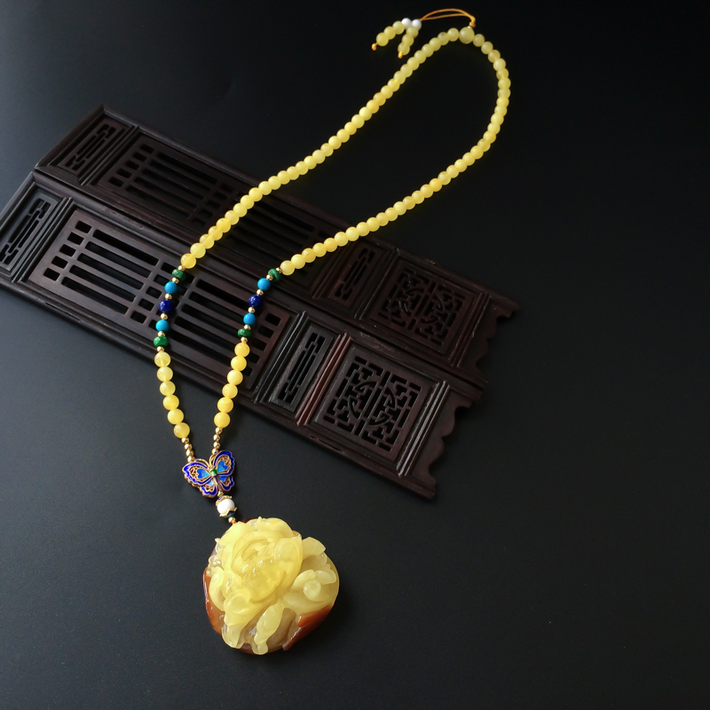 满黄蜜蜡牡丹花吊坠-红掌柜