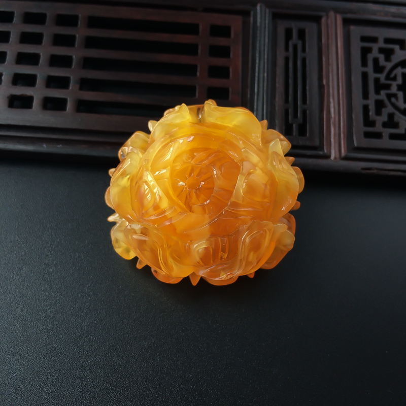 蜜糖色蜜蜡牡丹花吊坠-红掌柜