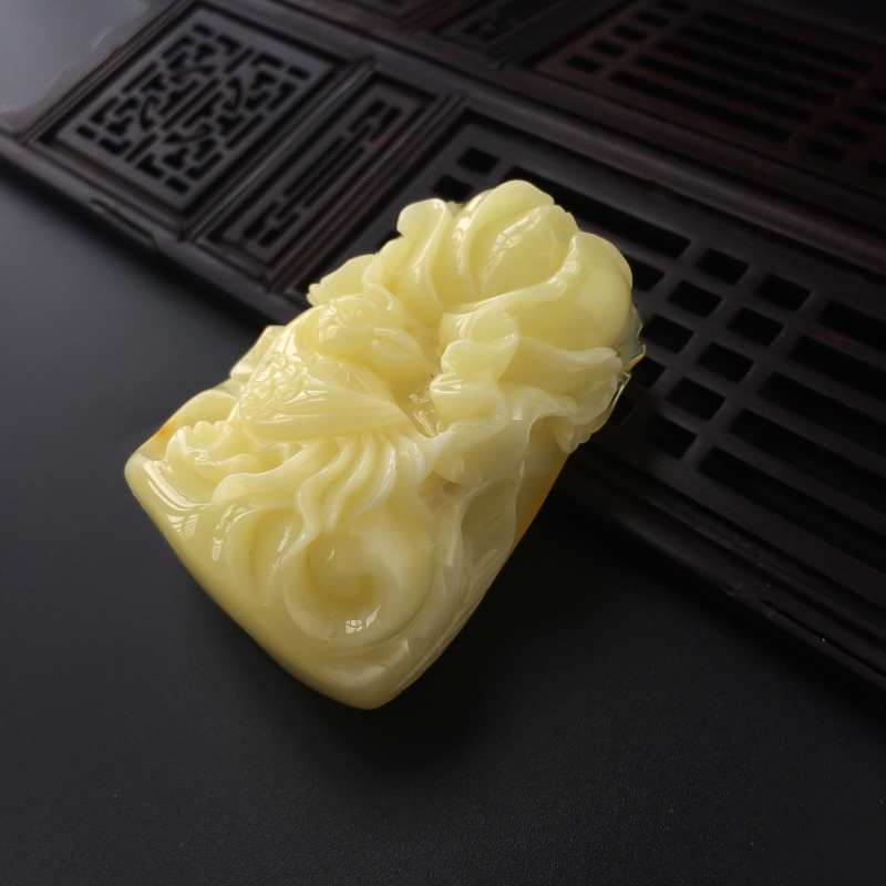 天然满黄蜜蜡凤凰花开吊坠 - 红掌柜