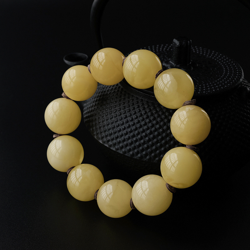 天然满黄蜜蜡圆珠手串 - 红掌柜