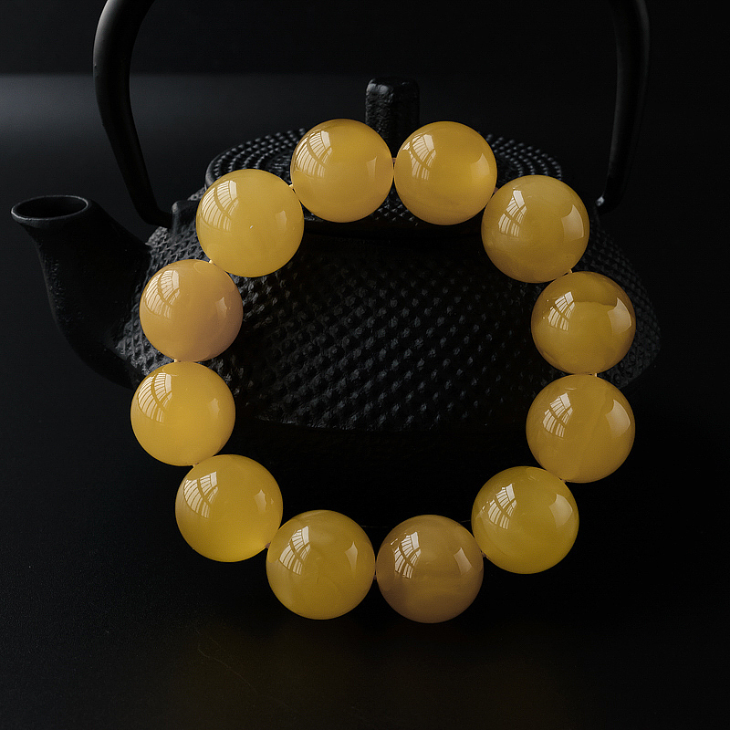 波罗的海天然鸡油黄蜜蜡圆珠手串 - 红掌柜