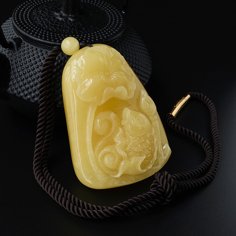 蜜蜡连年有余吊坠 - 红掌柜