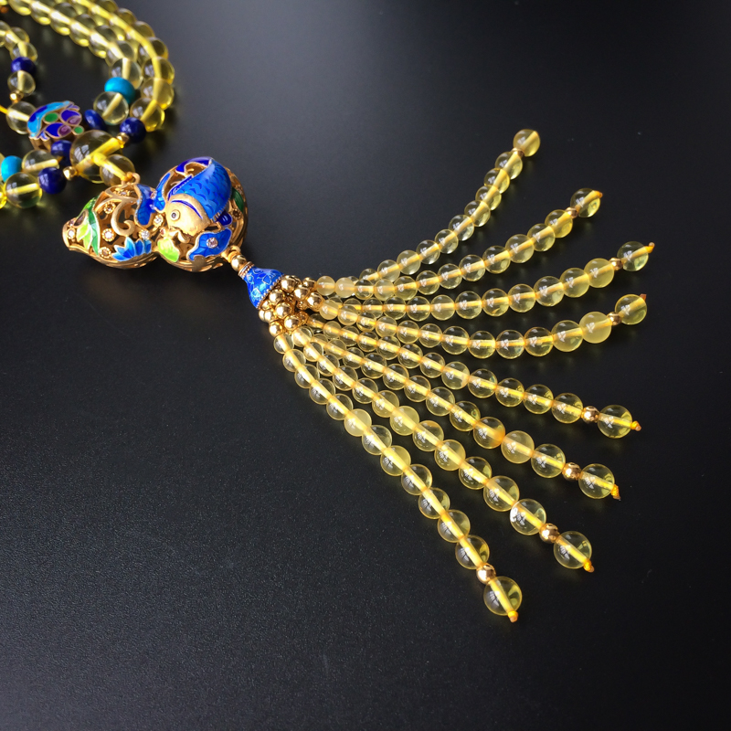 金珀圆珠流苏项链 - 红掌柜