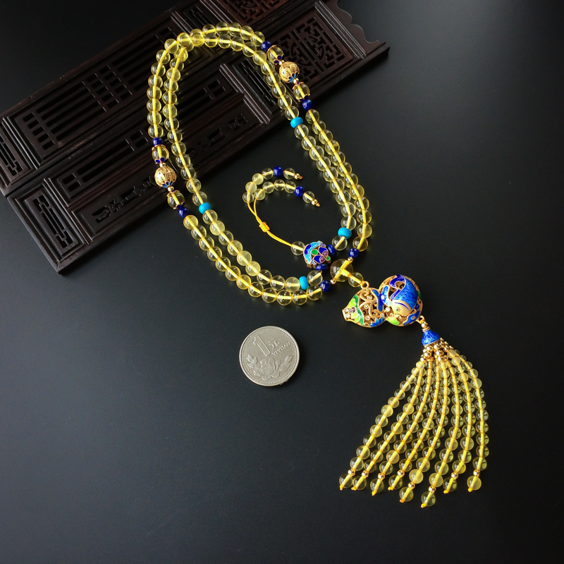 缅甸天然金珀圆珠项链 - 红掌柜