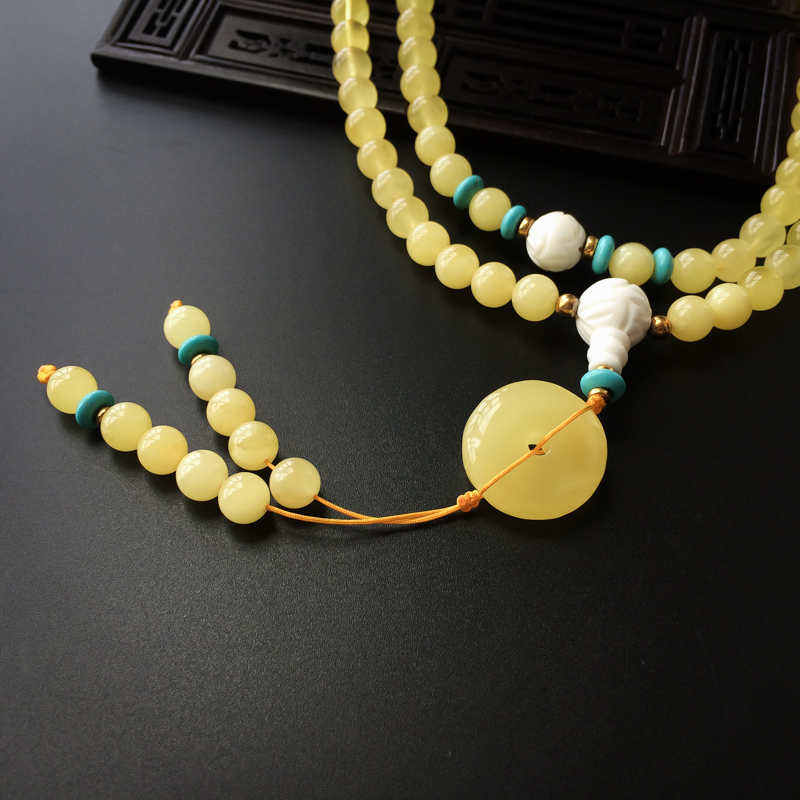 波罗的海天然柠檬黄蜜蜡佛珠- 红掌柜