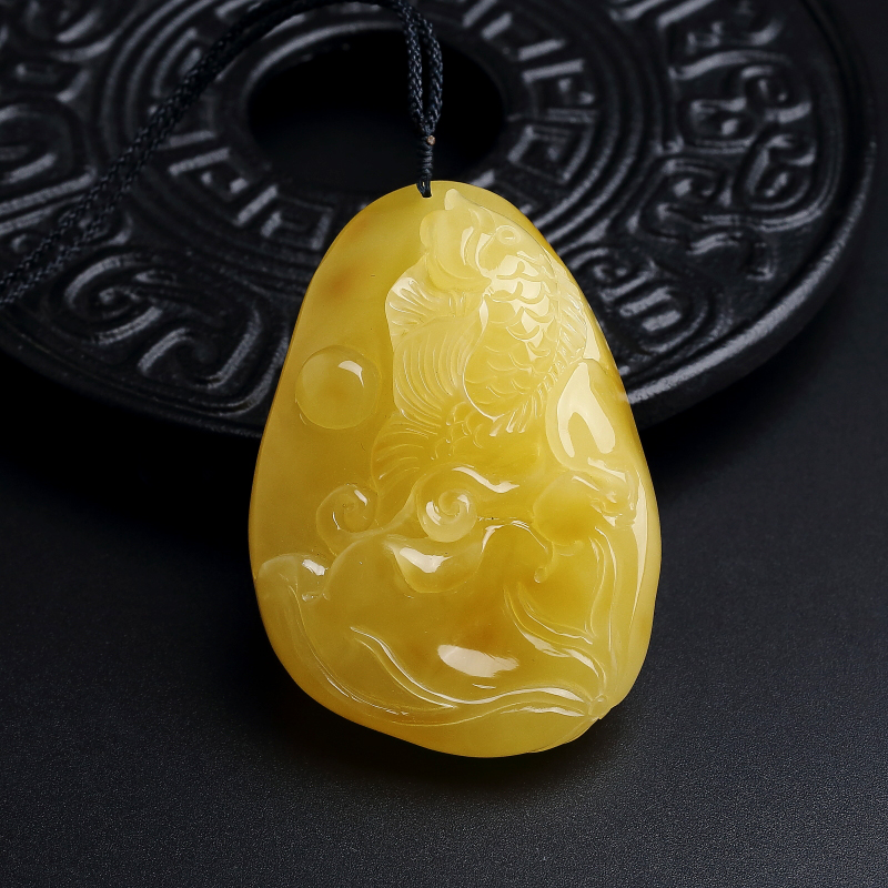 波罗的海天然满黄蜜蜡鱼吊坠 - 红掌柜