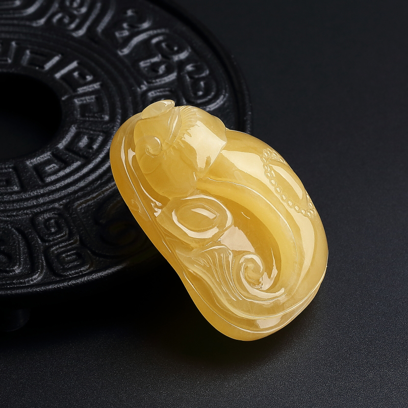 天然满黄蜜蜡如意吊坠 - 红掌柜