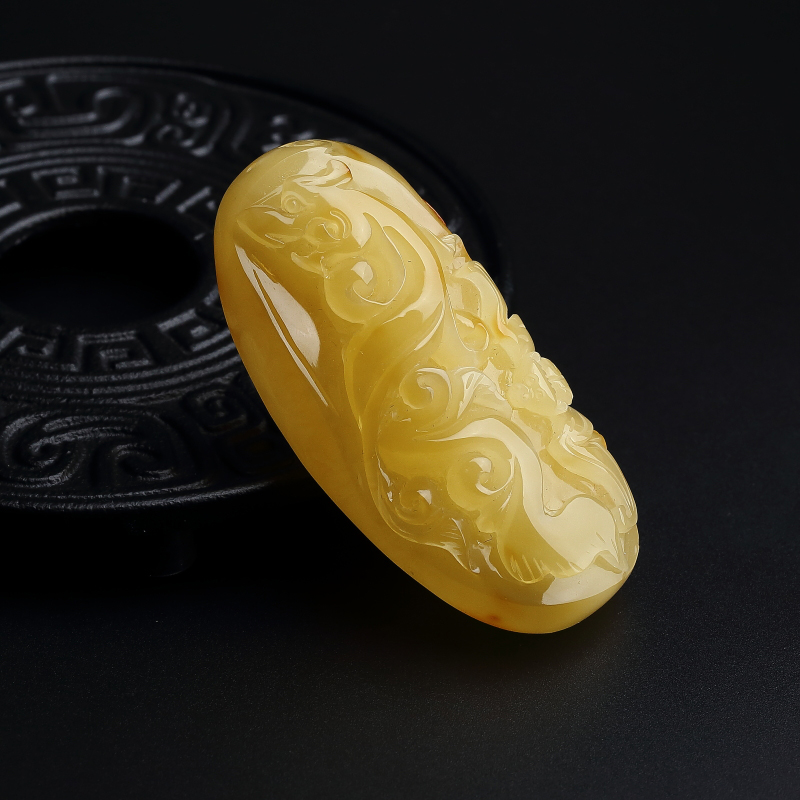 天然满黄蜜蜡仿古龙吊坠 - 红掌柜