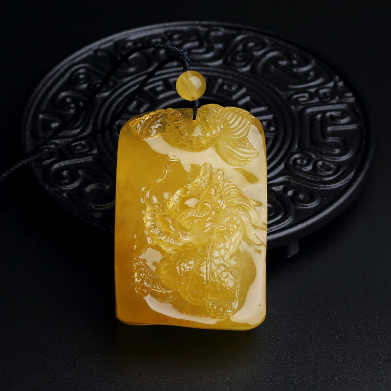 波罗的海天然金包蜜鸡油黄蜜蜡龙牌吊坠 - 红掌柜