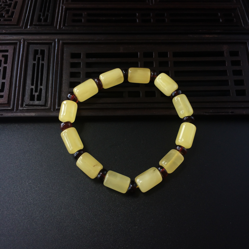 波罗的海天然满黄蜜蜡桶珠手串 - 红掌柜