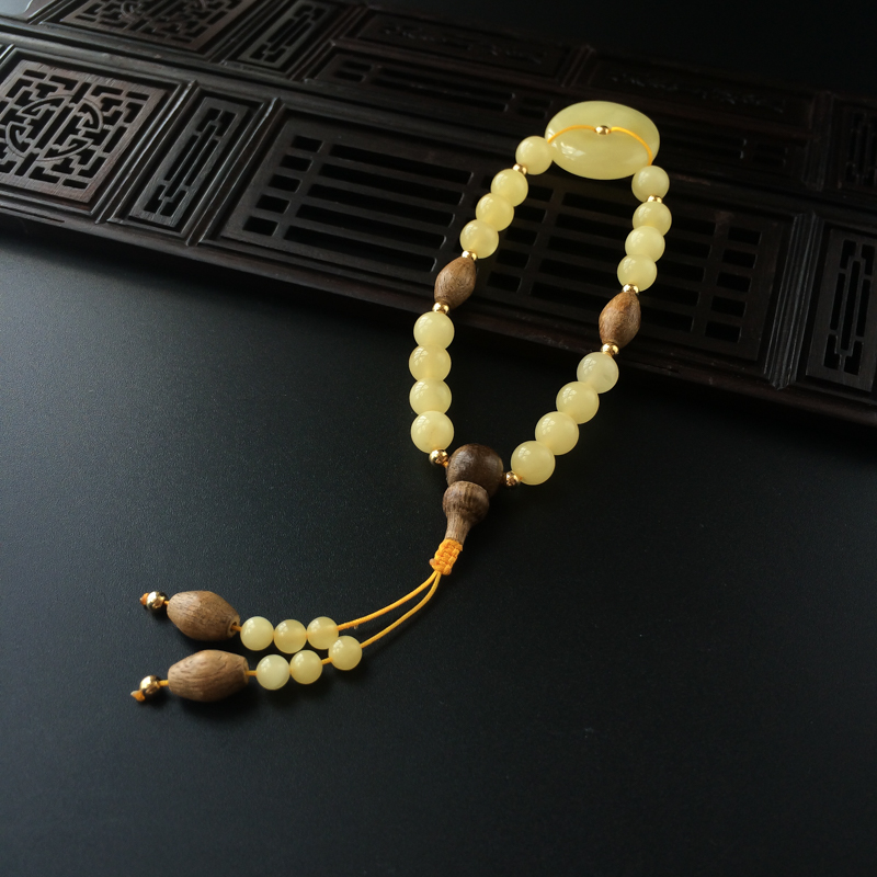 波罗的海天然满黄蜜蜡平安扣手串 - 红掌柜