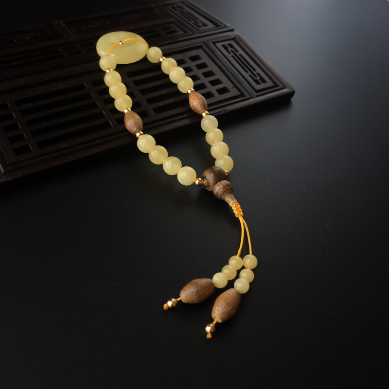 天然满黄蜜蜡平安扣手串 - 红掌柜