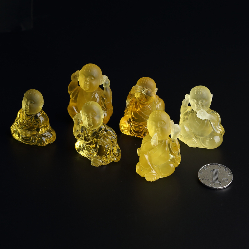 鸡油黄蜜蜡六不小和尚摆件-红掌柜