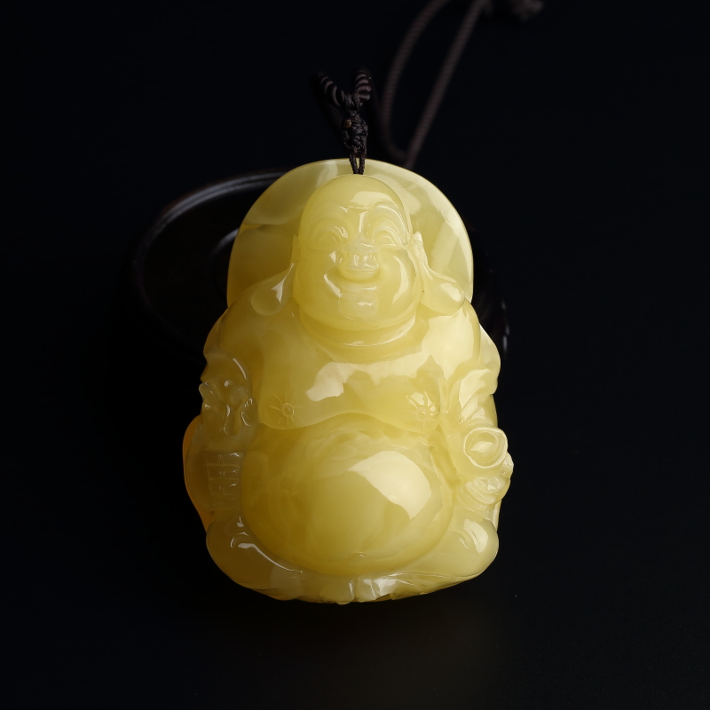 波罗的海天然柠檬黄蜜蜡弥勒佛吊坠-红掌柜