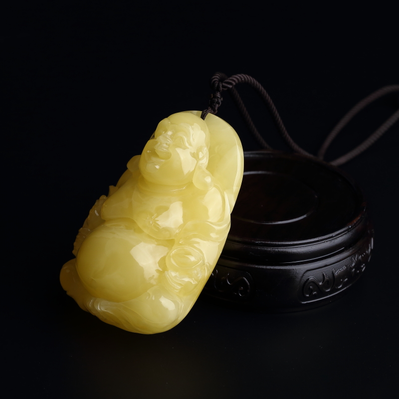 波罗的海柠檬黄蜜蜡弥勒佛吊坠-红掌柜