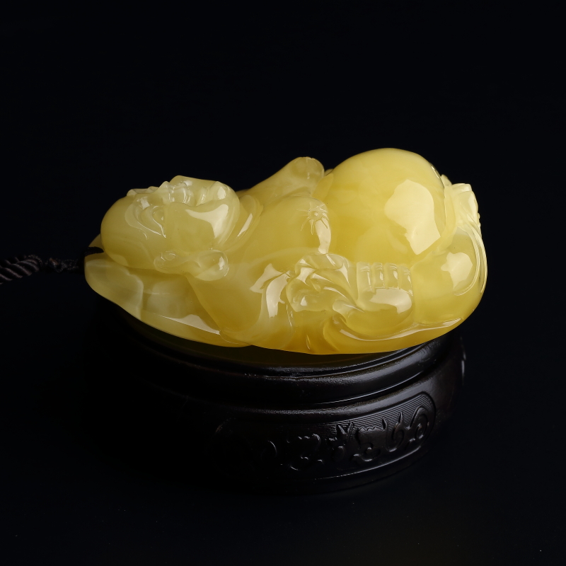 柠檬黄蜜蜡弥勒佛吊坠-红掌柜