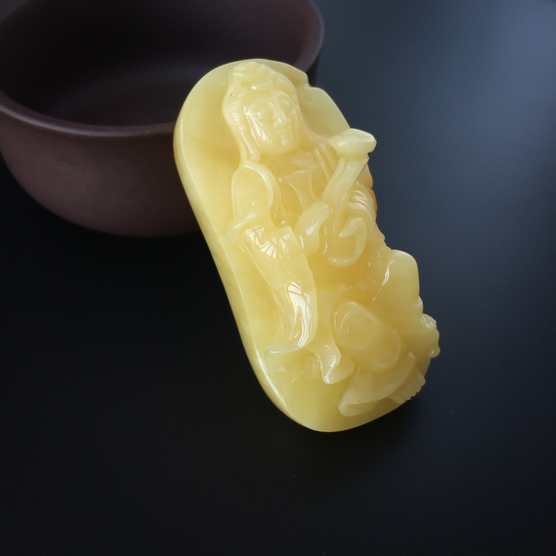 波罗的海满蜜黄白蜜观音蜜蜡吊坠-红掌柜