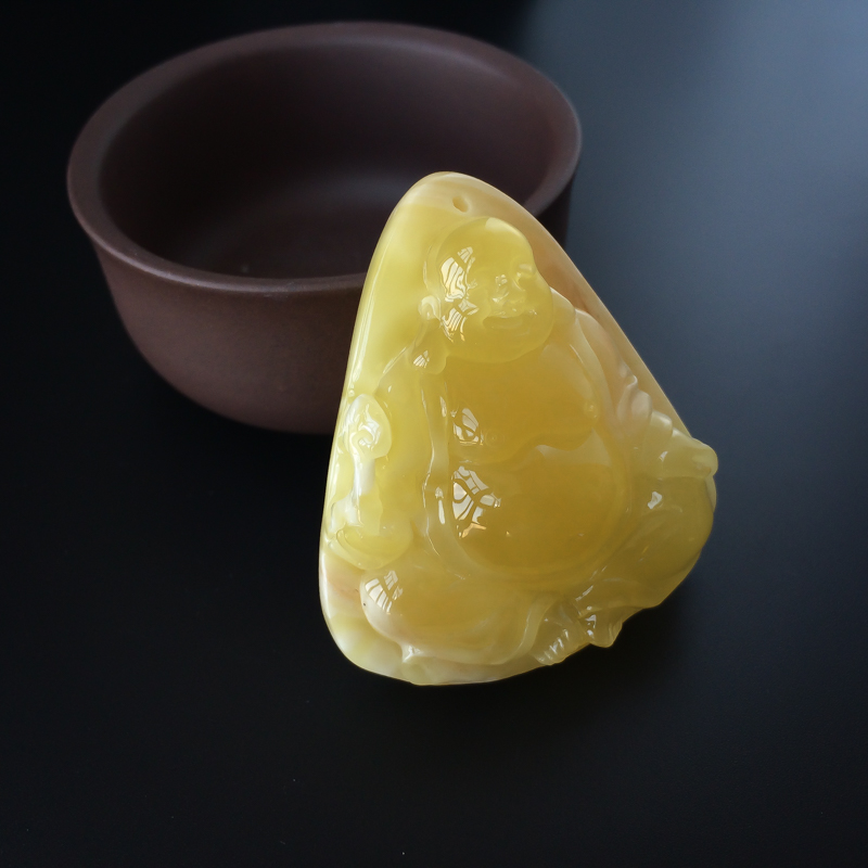 天然满蜜黄白蜜蜜蜡佛吊坠-红掌柜