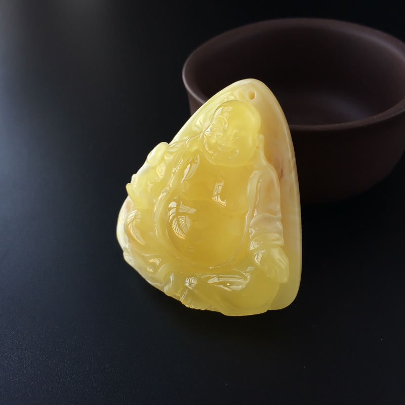 波罗的海满蜜黄白蜜蜜蜡佛吊坠-红掌柜