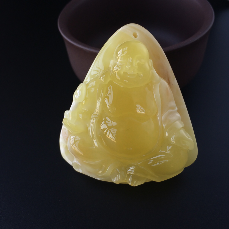 波罗的海天然满蜜黄白蜜蜜蜡佛吊坠-红掌柜