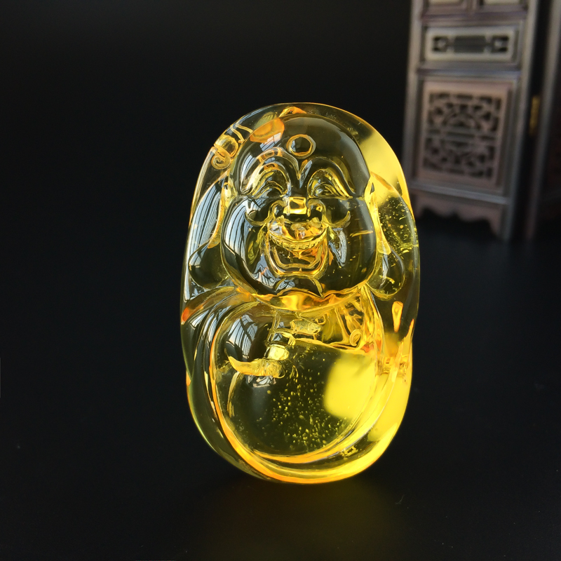 波罗的海天然金珀弥勒佛吊坠-红掌柜