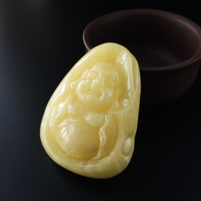 天然满蜜白花蜜蜜蜡弥勒佛吊坠-红掌柜