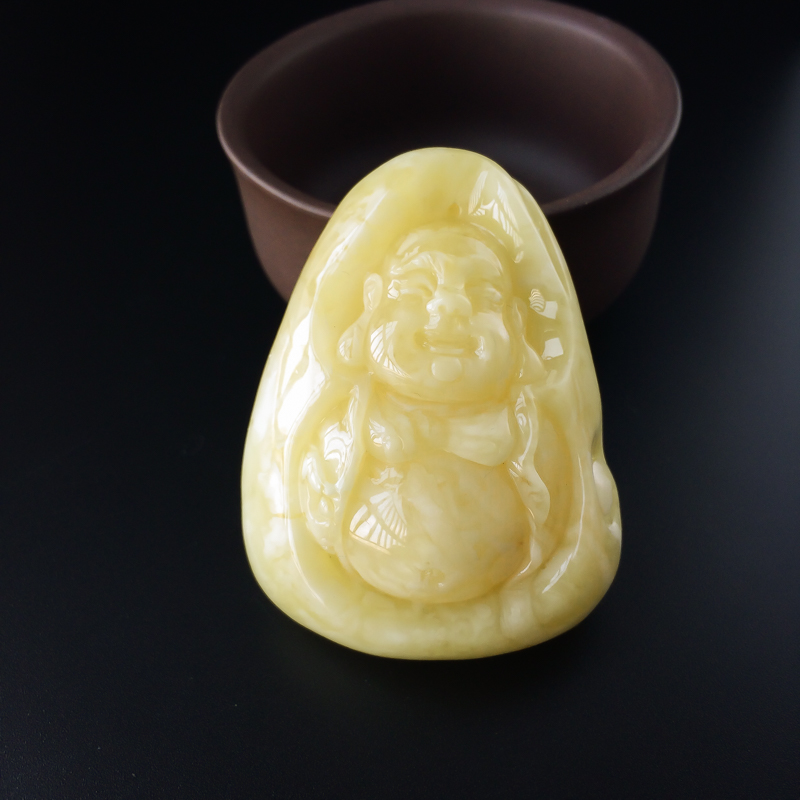 波罗的海天然满蜜白花蜜蜜蜡弥勒佛吊坠-红掌柜