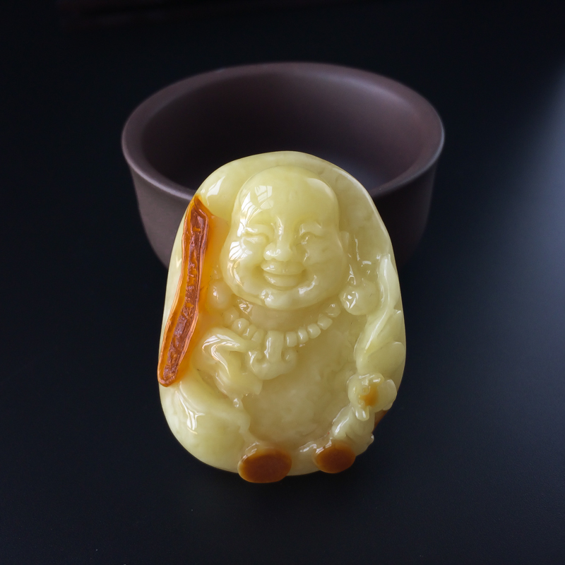 波罗的海天然满蜜白花蜜蜜蜡弥勒佛吊坠-红掌柜