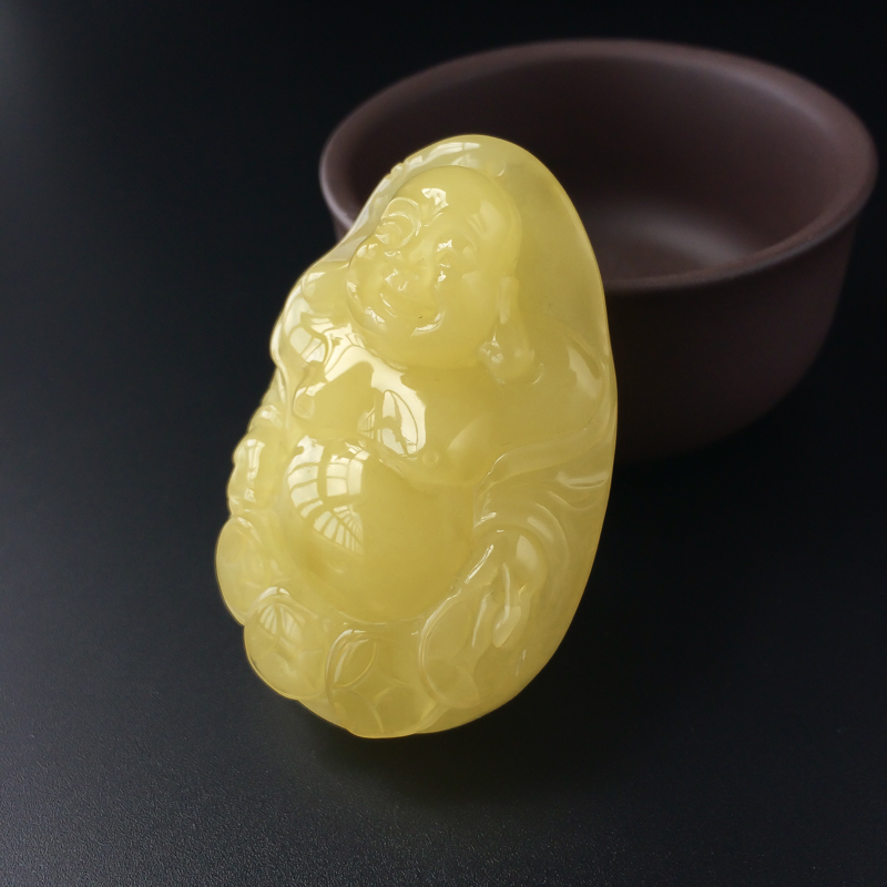 天然满蜜柠檬黄蜜蜡佛吊坠-红掌柜