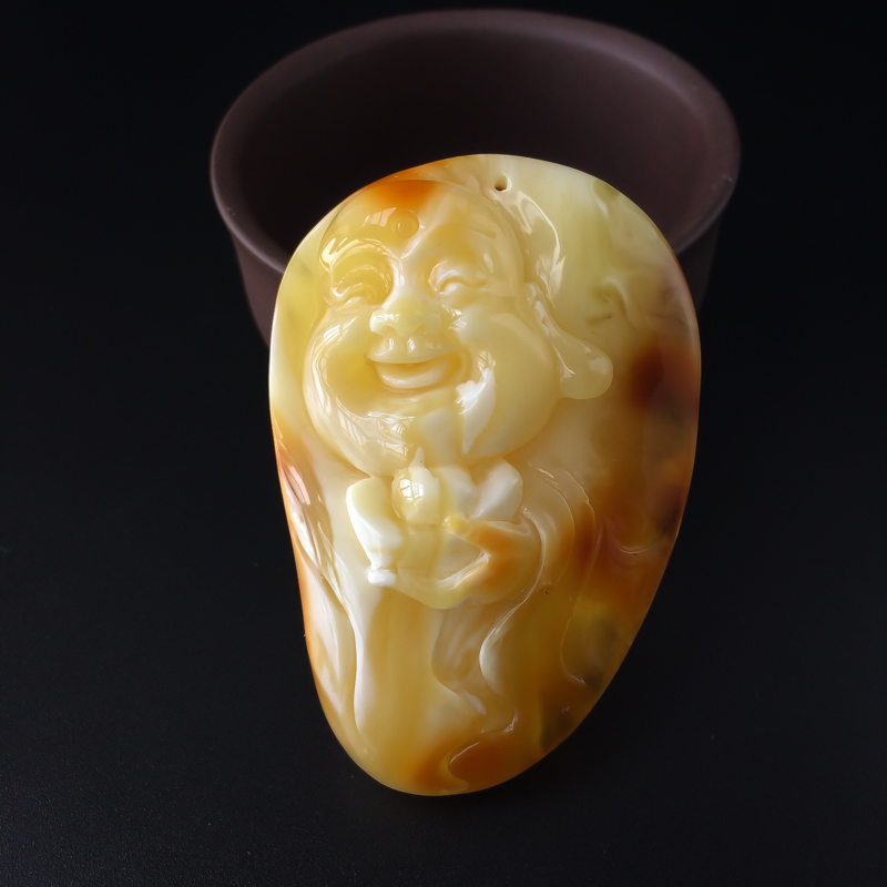 波罗的海天然白花蜜蜜蜡弥勒佛吊坠-红掌柜