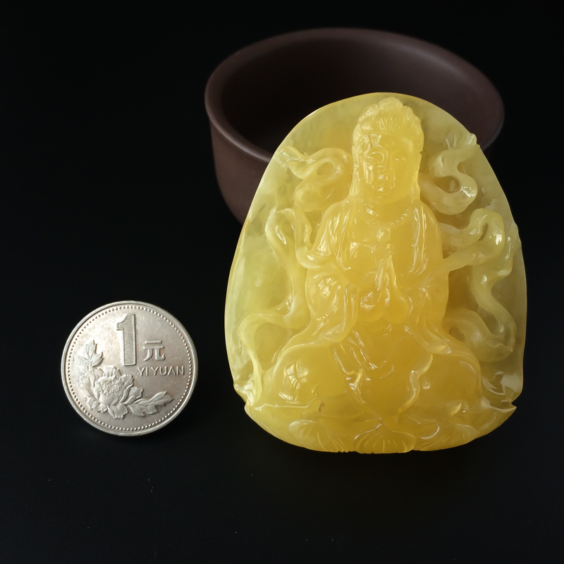 满蜜鸡油黄蜜蜡观音吊坠-红掌柜