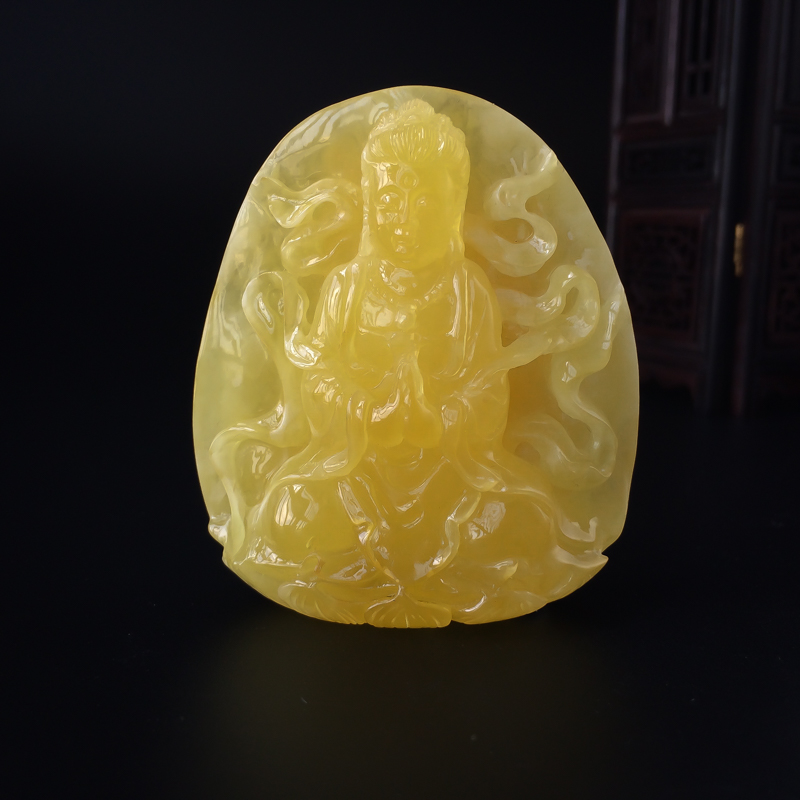 波罗的海天然满蜜鸡油黄观音吊坠-红掌柜