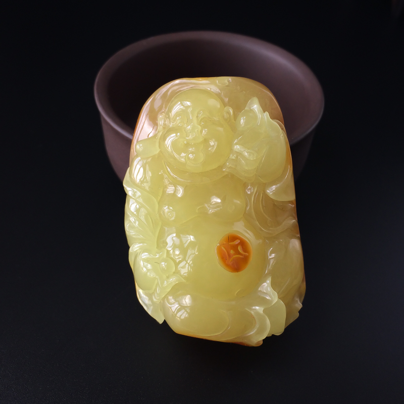 波罗的海天然满蜜鸡油黄蜜蜡弥勒佛吊坠-红掌柜