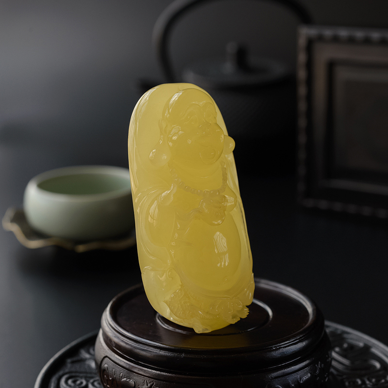 波罗的海满蜜柠檬黄蜜蜡弥勒佛吊坠-红掌柜