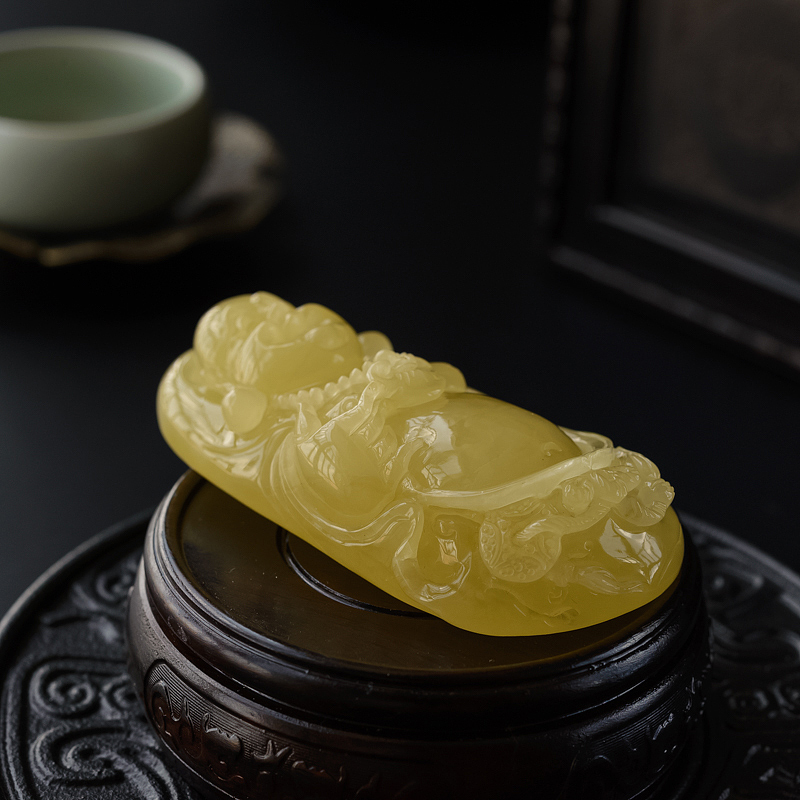 波罗的海天然柠檬黄蜜蜡弥勒佛吊坠-红掌柜