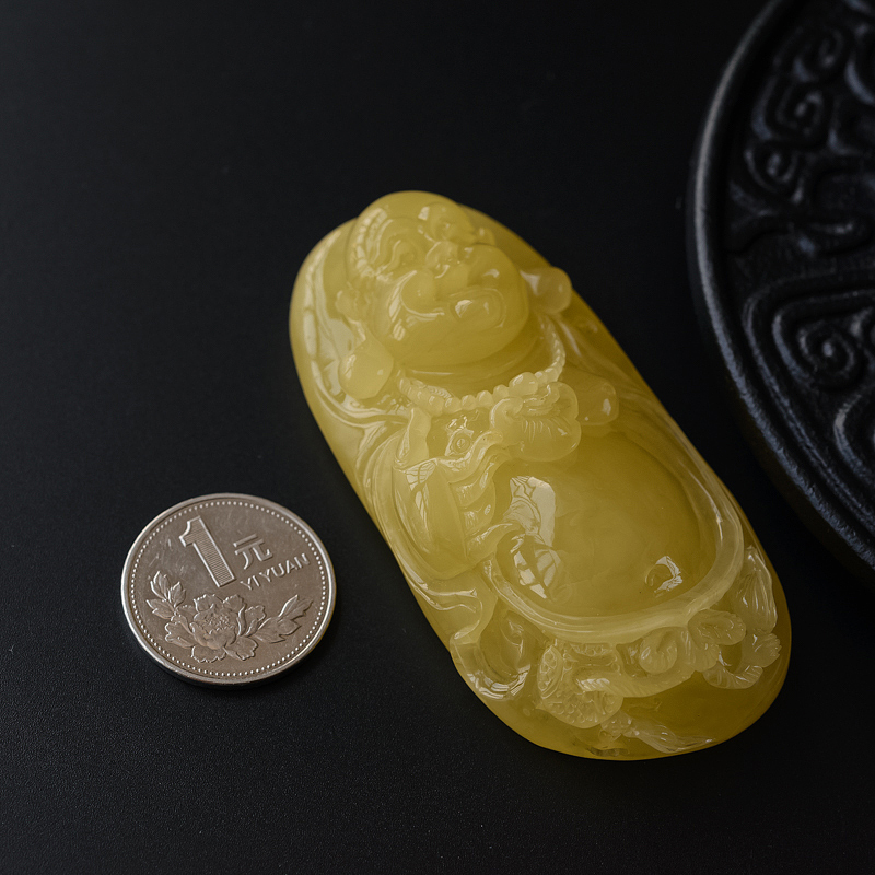 满蜜柠檬黄蜜蜡弥勒佛吊坠-红掌柜