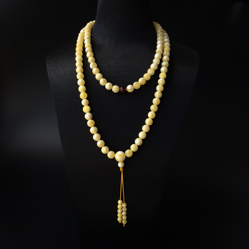 8mm白花蜜蜜蜡佛珠-红掌柜