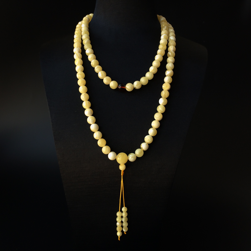 8mm白花蜜蜜蜡佛珠-红掌柜