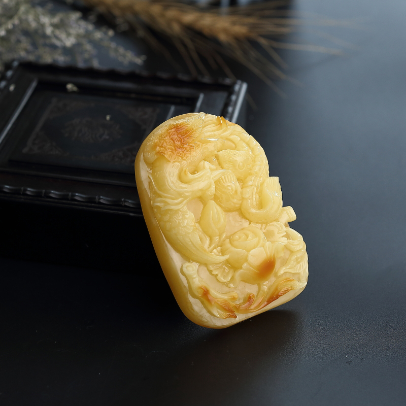 天然鸡油黄蜜蜡凤凰吊坠-红掌柜