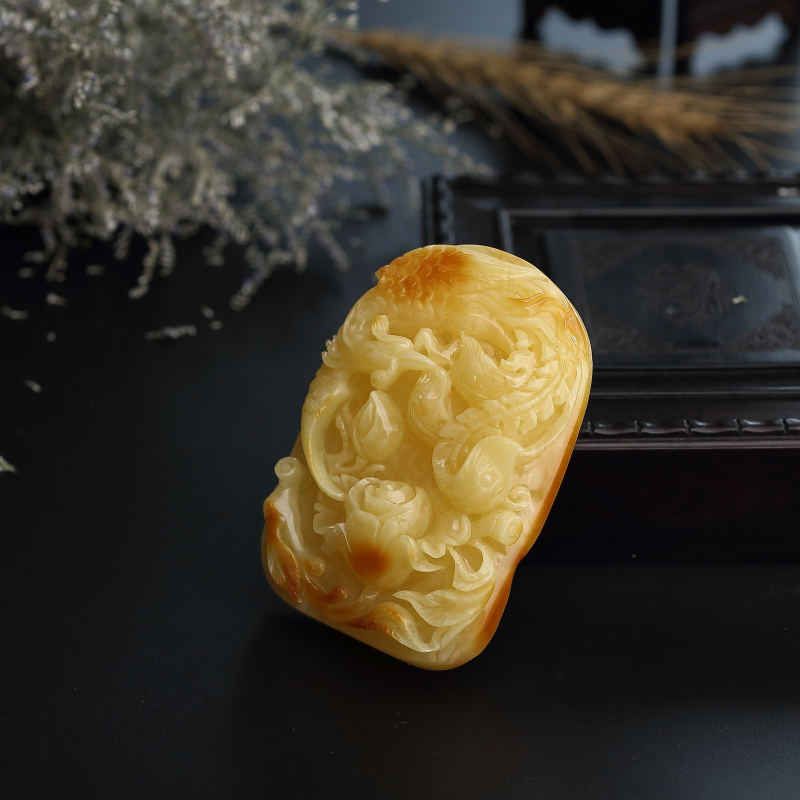 波罗的海鸡油黄蜜蜡凤凰吊坠-红掌柜