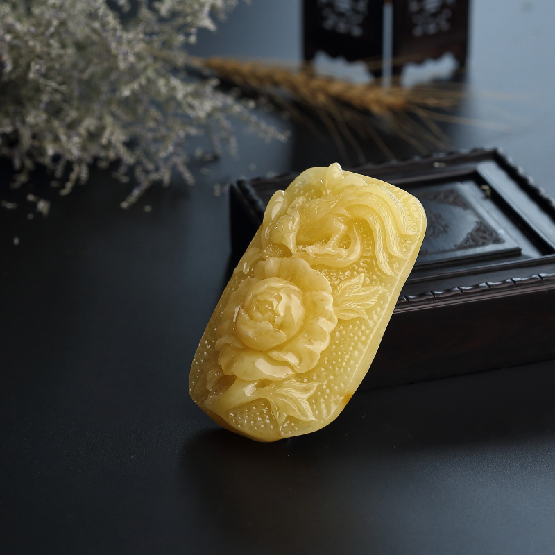 波罗的海鸡油黄蜜蜡花鸟吊坠-红掌柜