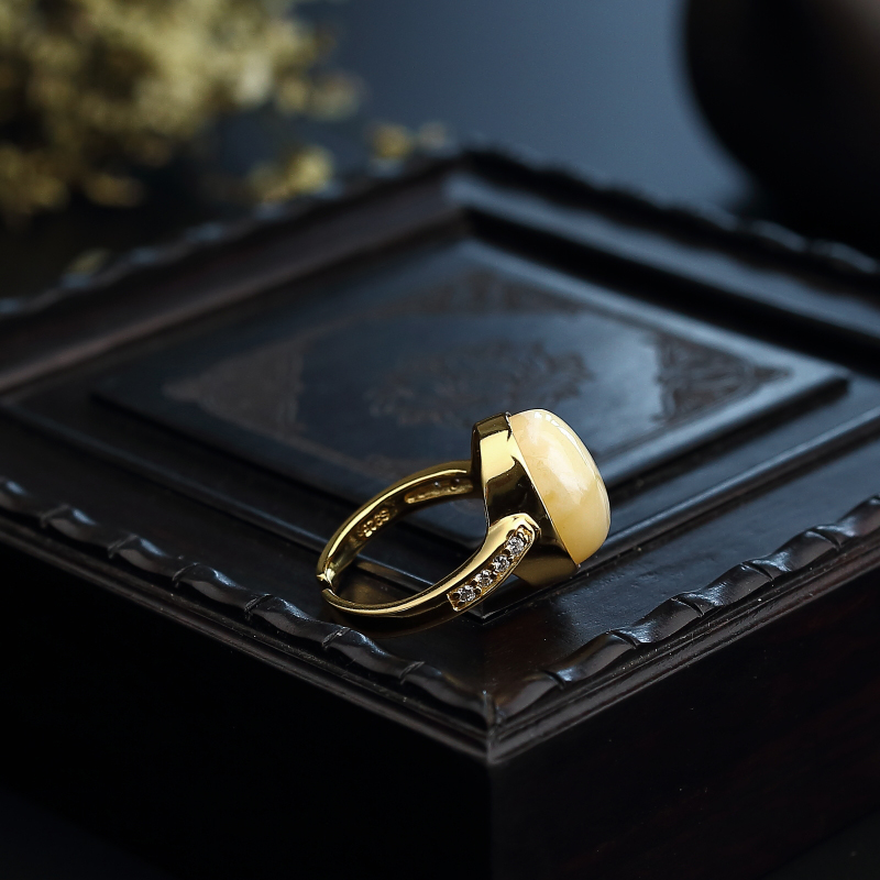 银镶白花蜜蜜蜡戒指 - 红掌柜